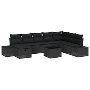 Sada zahradních pohovek s polštářem 9 pcs Černá Poly ratan - obrázek 2