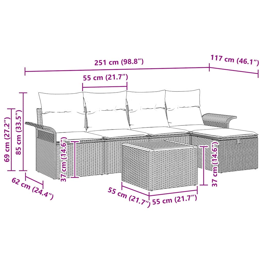 Dārza dīvānu komplekts 6 pcs Melna Poliūtu rotangpalma