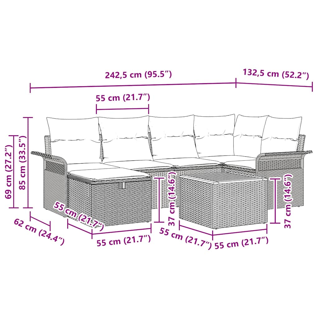 Sada zahradních pohovek s polštářem 7 pcs Černá Poly ratan - obrázek 15