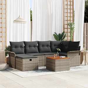 Vrtna sedežna garnitura z blazino 7 pcs Siva Poly ratan