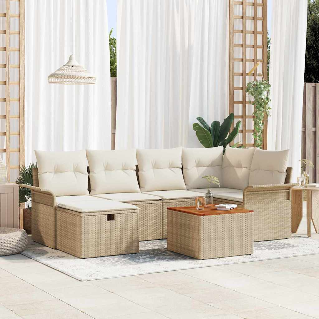 7 Personers Have Sofa Sæt med Puder Beige Poly Rattan, vidaXL 2-personers Have Sofa med Opbevaring & Puder Beige Poly Rattan