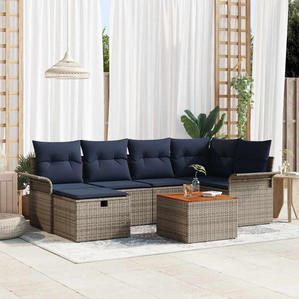 vidaXL Set de canapele pentru grădină cu pernă 7 pcs Gri Rattan poli