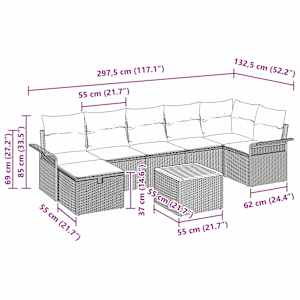 Sada zahradních pohovek s polštářem 8 pcs Béžová Poly ratan - obrázek 4