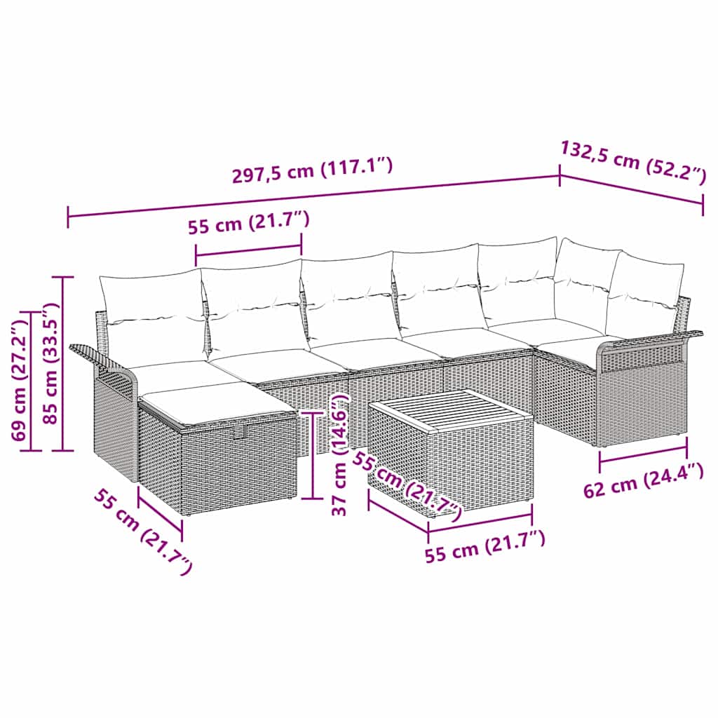 Sada zahradních pohovek s polštářem 8 pcs Béžová Poly ratan - obrázek 15