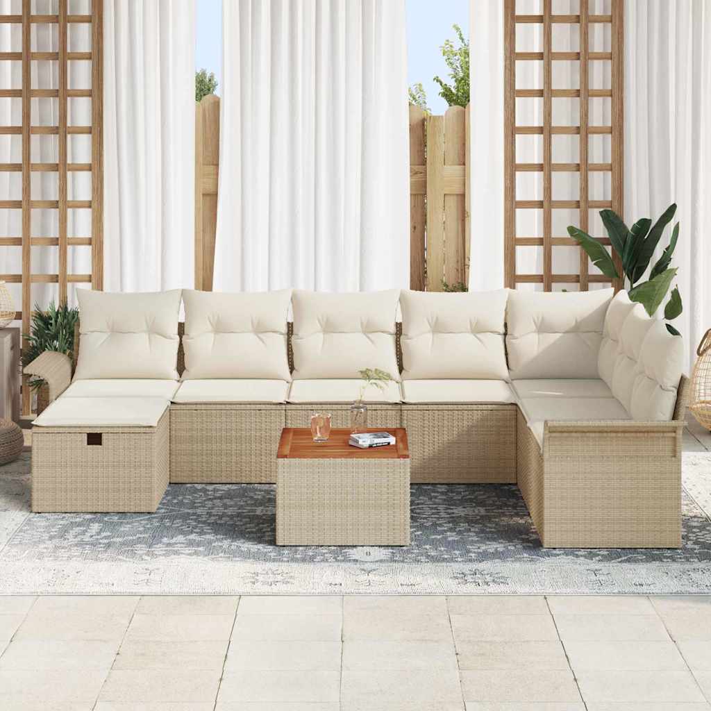 vidaXL 9-delige Tuinbankenset met kussens poly rattan beige