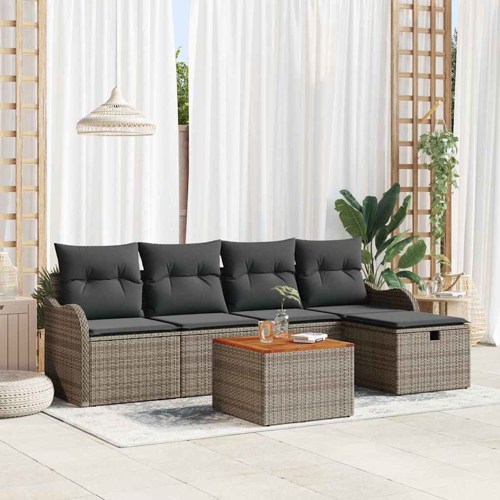 6 Delers Have Sofa Sæt med Hynder Grå Poly Rattan&&vidaXL 2-Sæders Have Sofa med Opbevaring & Hynder Grå Poly Rattan