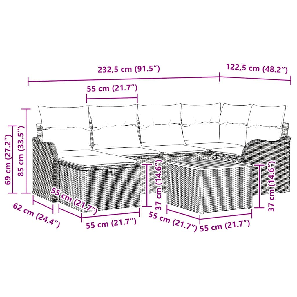 Sada zahradních pohovek s polštářem 7 pcs Černá Poly ratan - obrázek 15