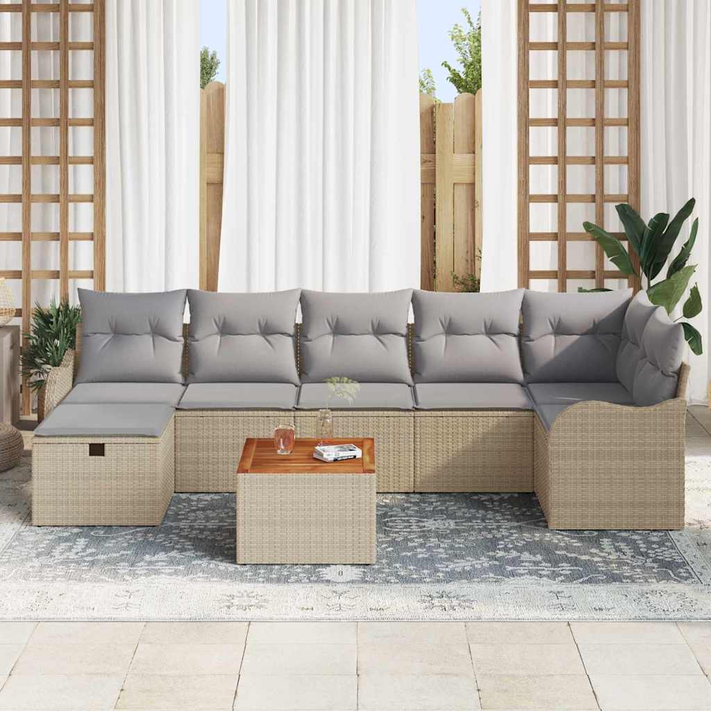 vidaXL 8-delige Tuinbankenset met kussens poly rattan beige