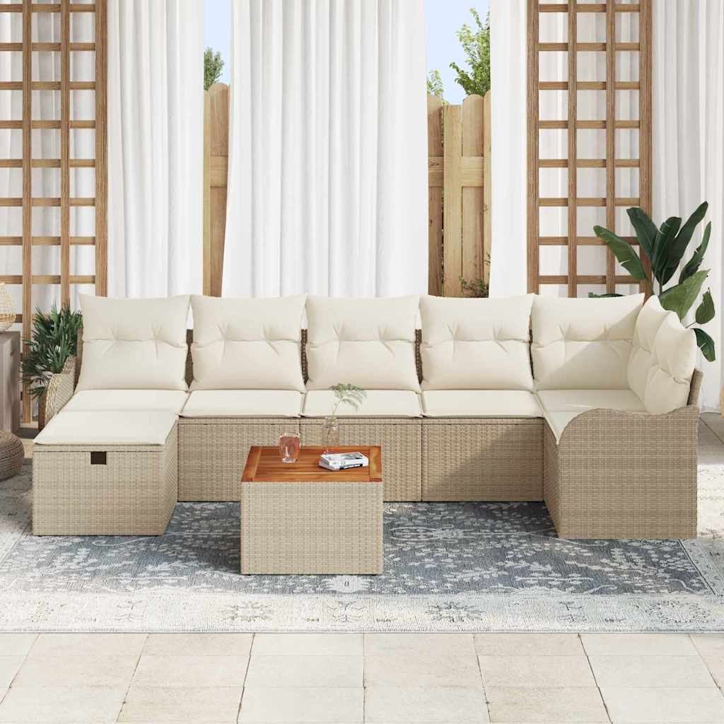vidaXL 8-delige Tuinbankenset met kussens poly rattan beige