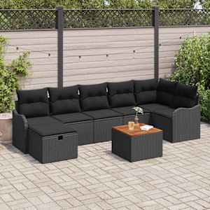 Vrtna sedežna garnitura z blazino 8 pcs Črna Poly ratan