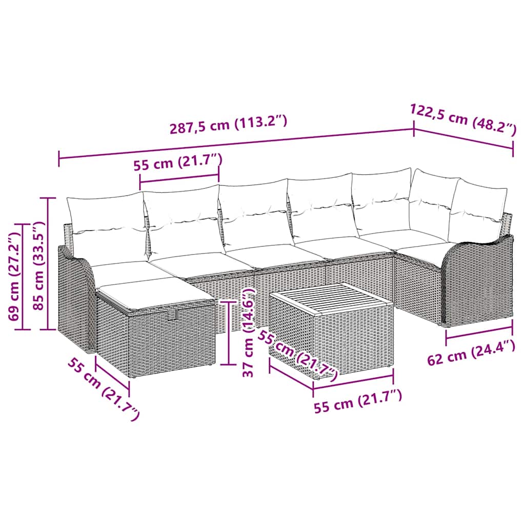 Sada zahradních pohovek s polštářem 8 pcs Černá Poly ratan - obrázek 15