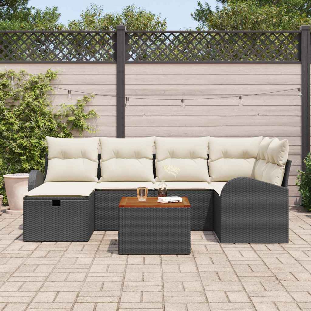 vidaXL 7-delige Tuinbankenset met kussens poly rattan zwart