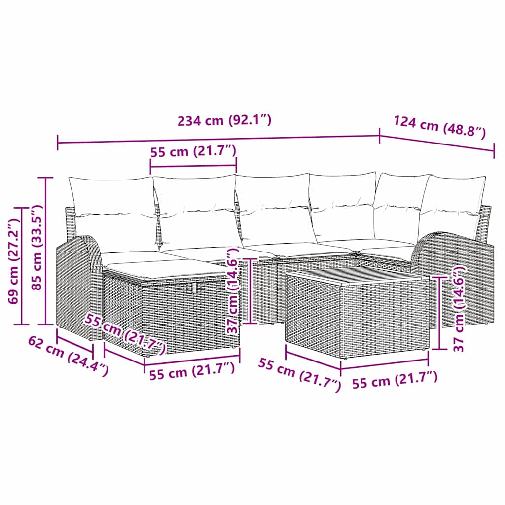 Sada zahradních pohovek s polštářem 7 pcs Černá Poly ratan - obrázek 15