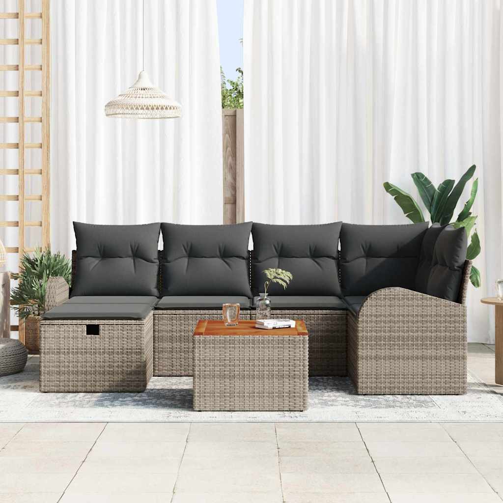 vidaXL 7-delige tuinset met kussens, grijs poly rattan