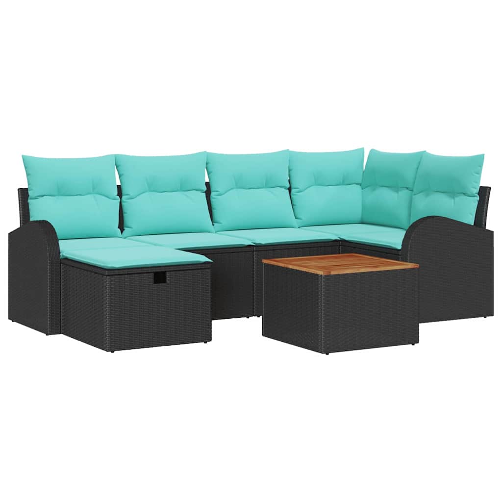 vidaXL Gartensofa-set mit Kissen 7 pcs Schwarz Poly Rattan – Bild 2