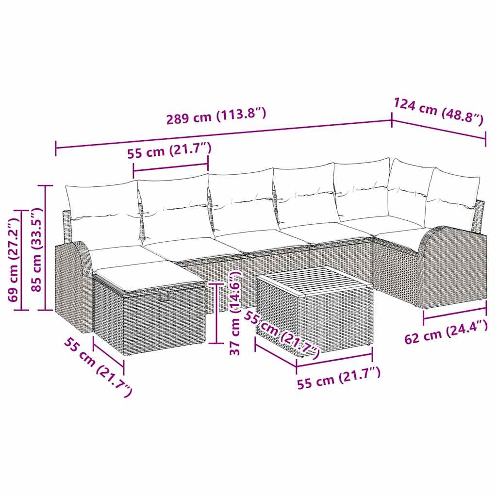 Sada zahradních pohovek s polštářem 8 pcs Šedá Poly ratan - obrázek 15