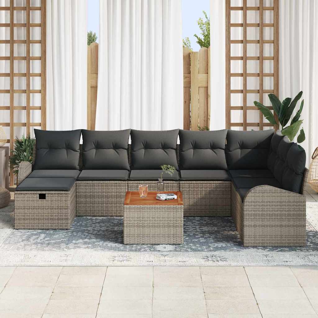 vidaXL 9-delige Tuinbankenset met kussens poly rattan grijs