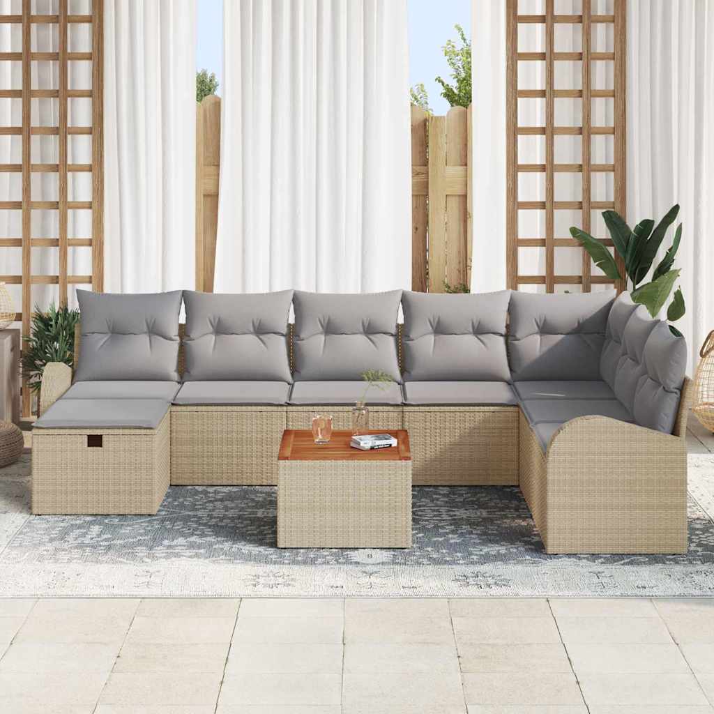 vidaXL 9-delige tuinsofa set met kussens in beige poly riet