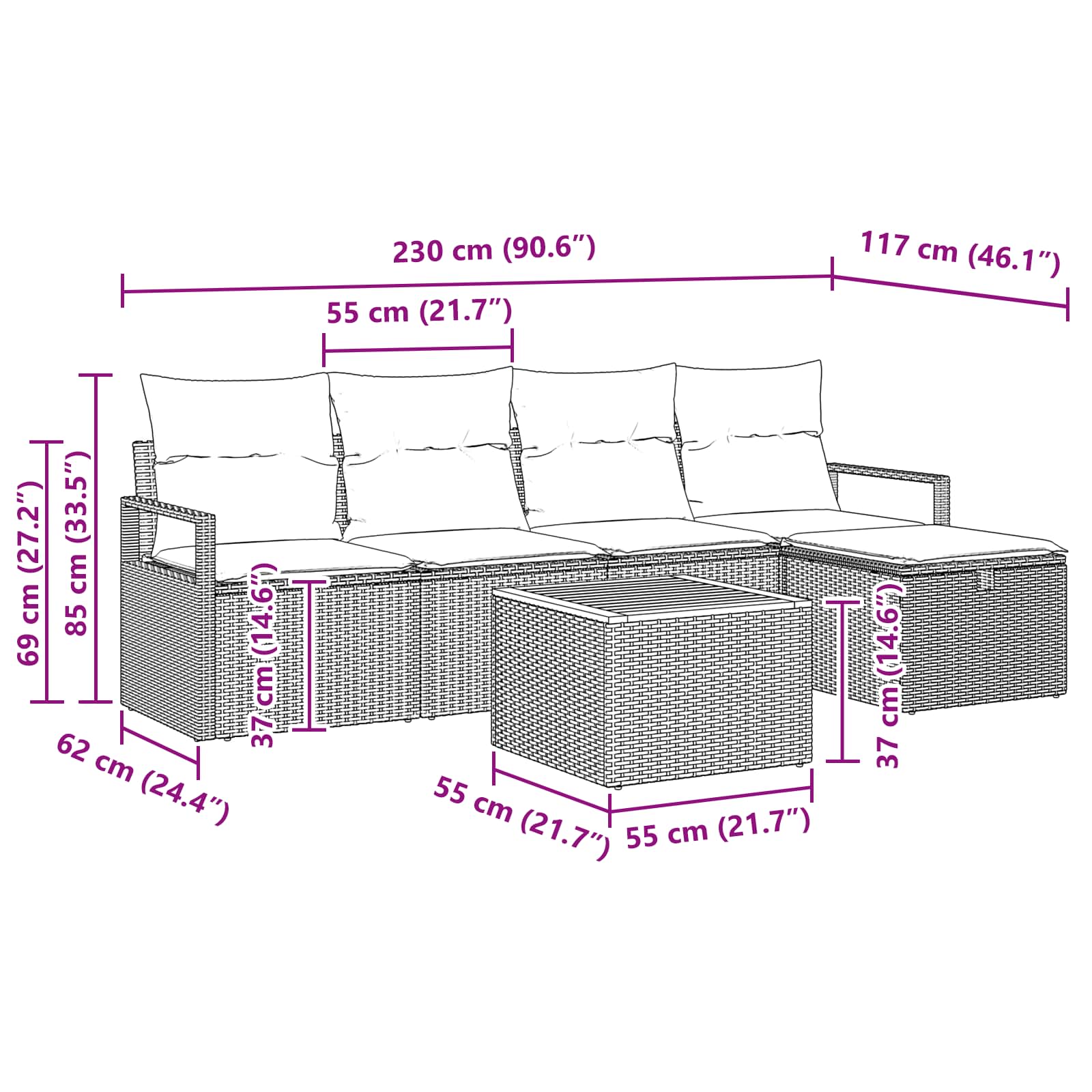 Dārza dīvānu komplekts 6 pcs Bēša Poliūtu rotangpalma