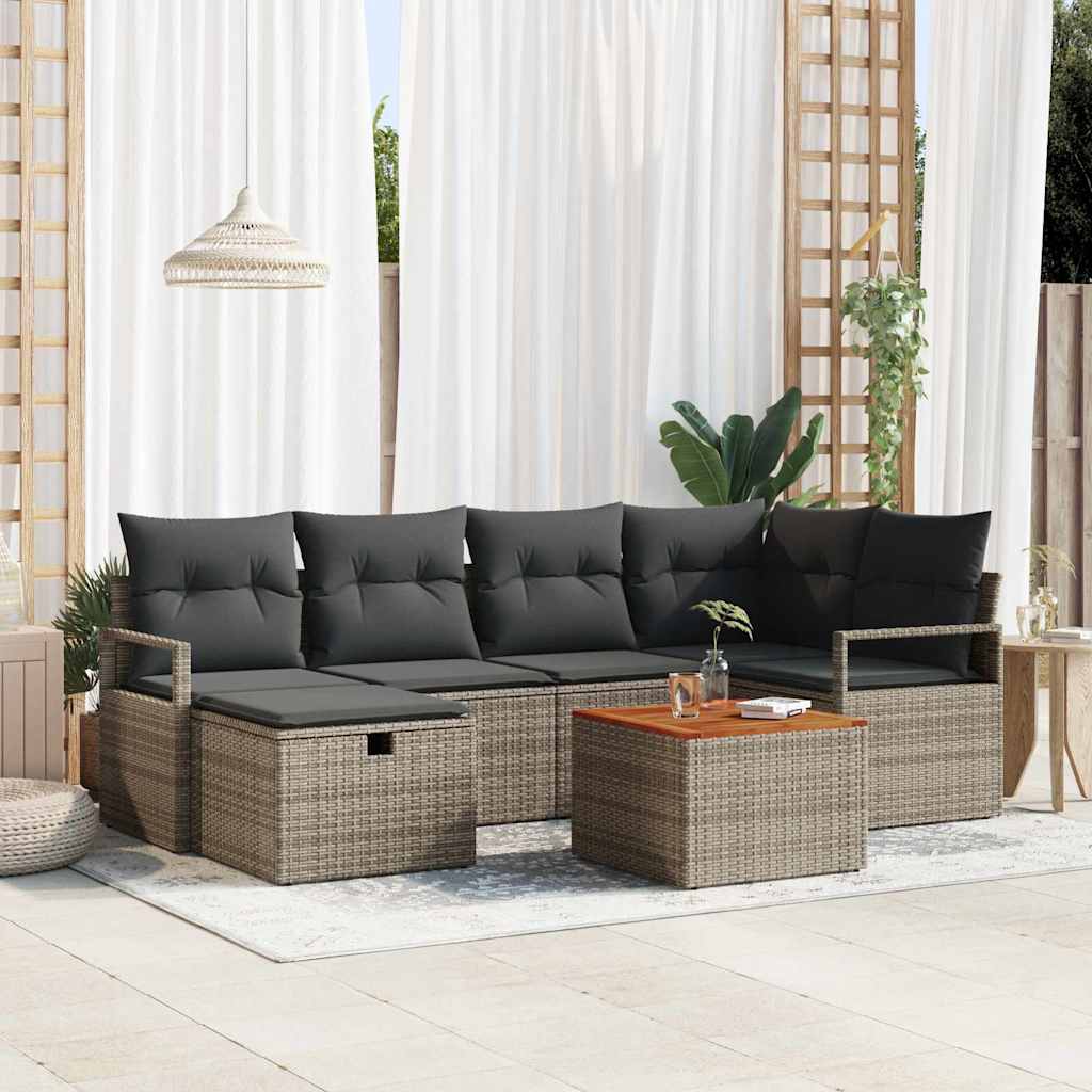 7-stykker Have Sofa Sæt med puder Grå Poly Rattan, vidaXL 2-personers Have Sofa med Opbevaring & Puder Grå Poly Rattan