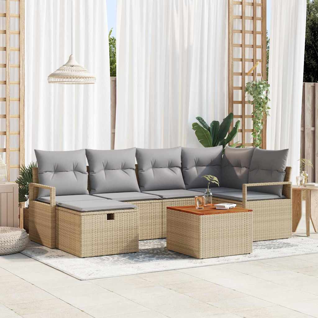 7-delt have sofa sæt med puder beige poly rattan, vidaXL 2-personers have sofa med opbevaring og puder beige poly rattan