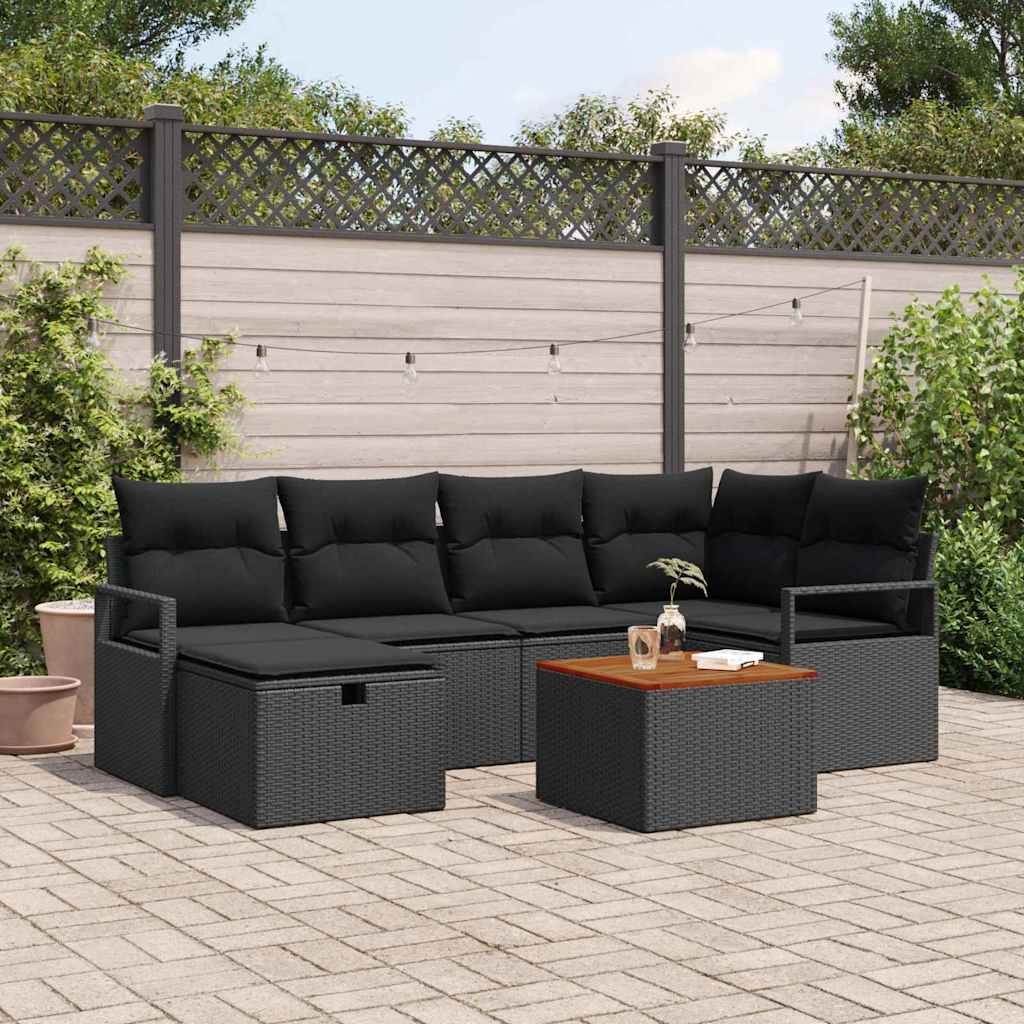 7 Personers Havemøbel Sæt med Puder Sort Poly Rattan, vidaXL 2-personers Havemøbel Sofa med Opbevaring & Puder Sort Poly Rattan