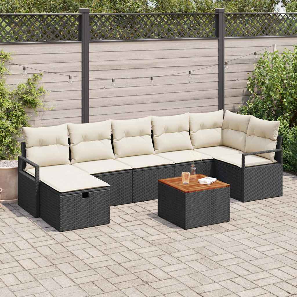 8-delt Have Sofa Sæt med Puder Sort Poly Rattan, vidaXL 2-sæders Have Sofa med Opbevaring & Puder Sort Poly Rattan