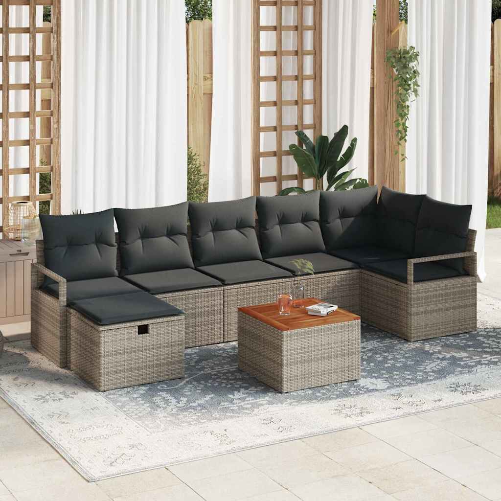8-teiliges Garten Sofa Set mit Kissen Grau Poly Rattan