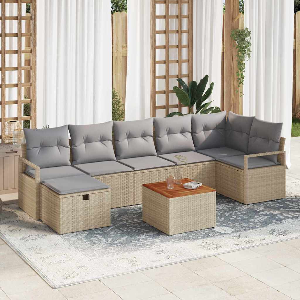 8-teiliges Garten Sofaset mit Kissen Beige Poly Rattan