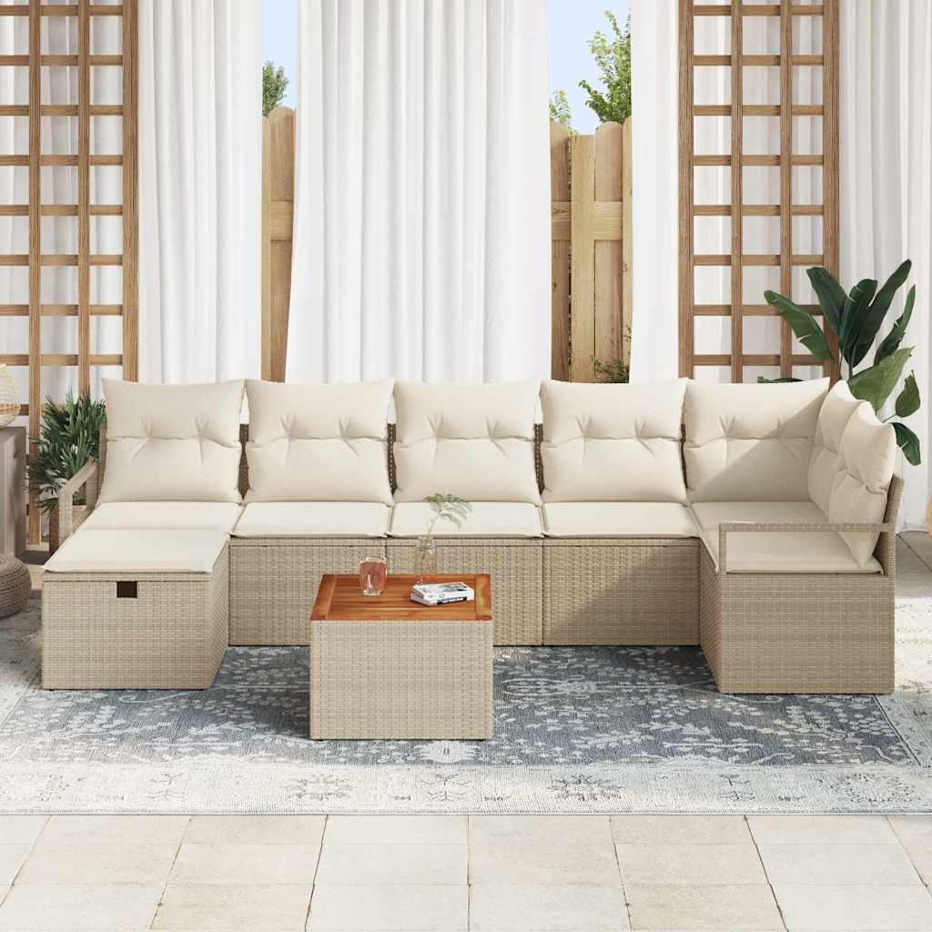 vidaXL 8-delige tuinset met kussens - Beige poly rattan