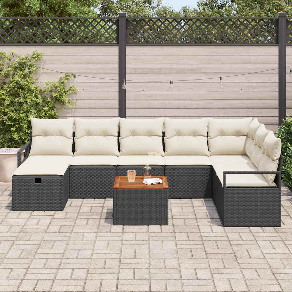 vidaXL 9-delige ligbedset met kussens zwart poly rattan