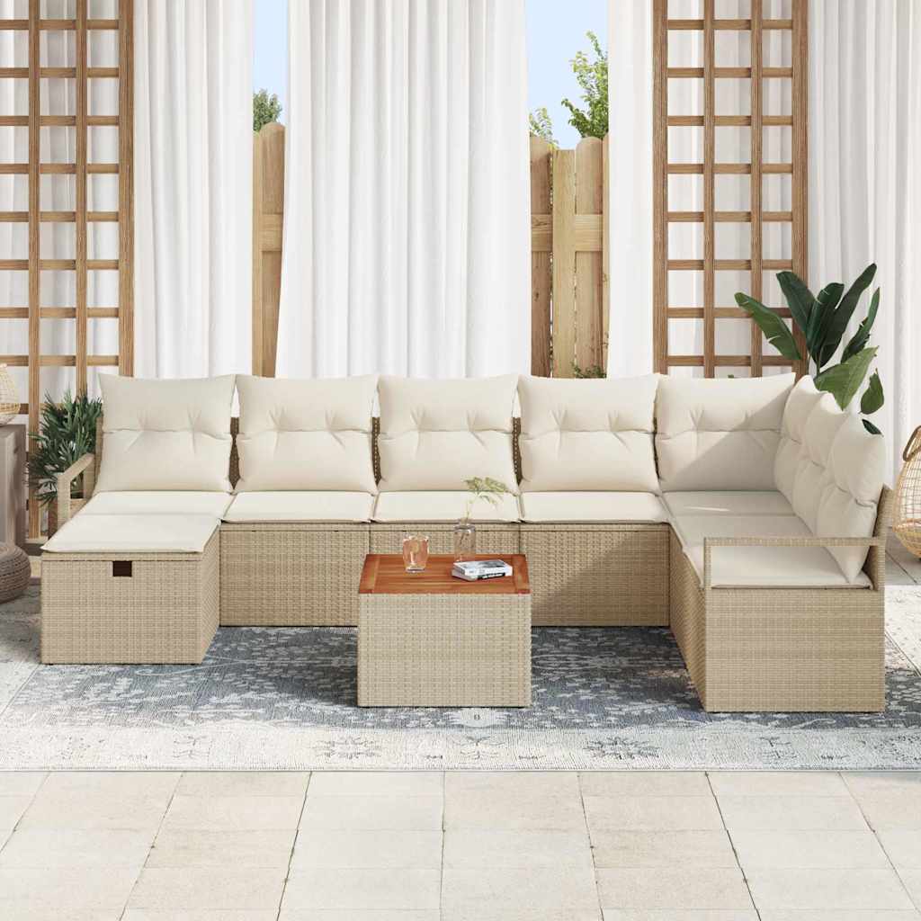 vidaXL 9-delige tuinset met kussens in het beige poly rattan