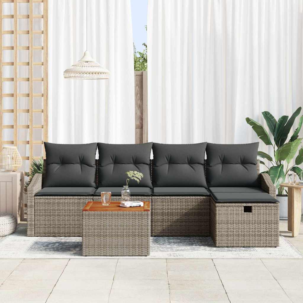 vidaXL 6-delige tuinsofa-set met kussens in grijs poly riet