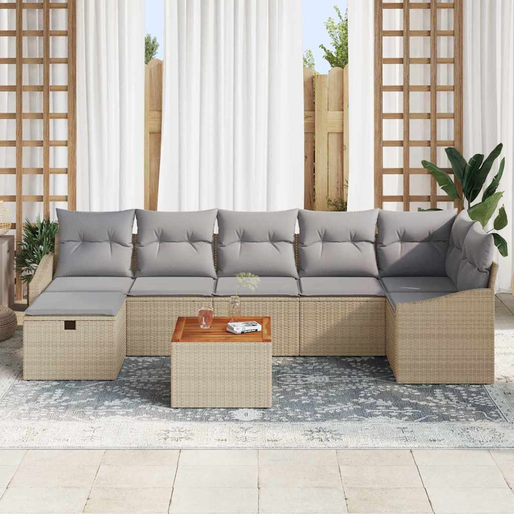 vidaXL 8-delige tuinsofa set met kussens in beige van poly rattan