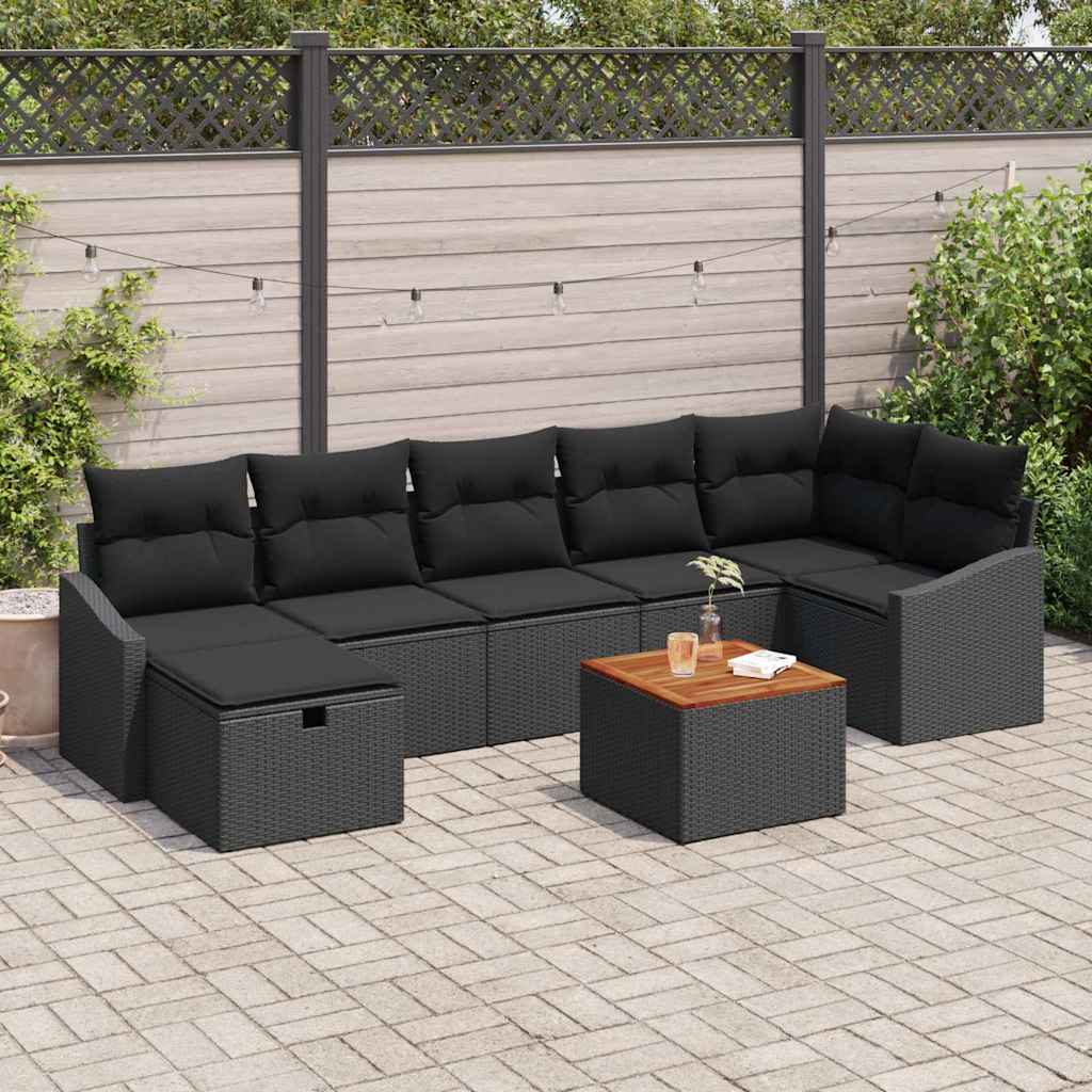 Garden Sofa Set with Cushion Manual 8 pcs Black 288.5 x 123.5 x 85 cm
