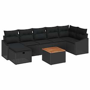 Sada zahradních pohovek s polštářem 8 pcs Černá Poly ratan - obrázek 2