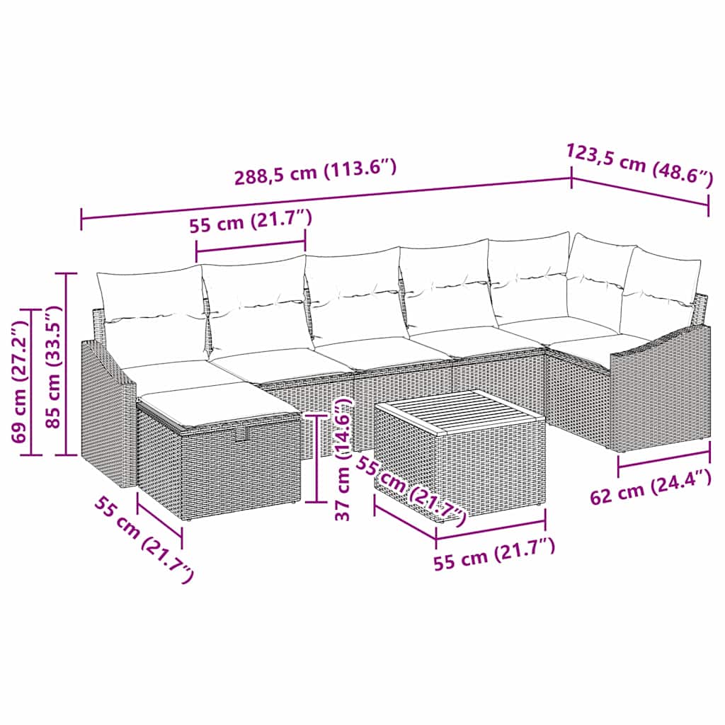 Sada zahradních pohovek s polštářem 8 pcs Černá Poly ratan - obrázek 15
