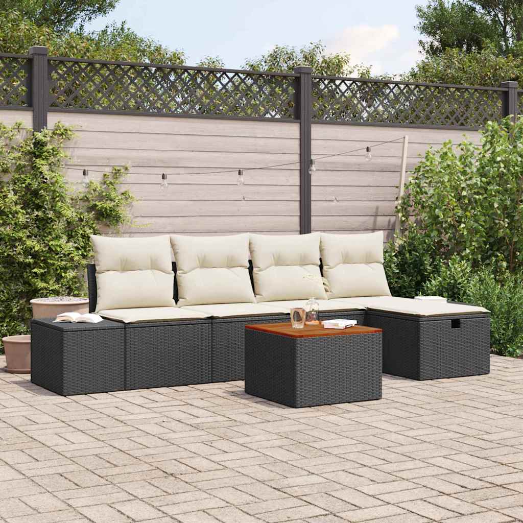 Have Sofa Sæt Sæt af 6 Beige og Sort Rattan, Polyester puder