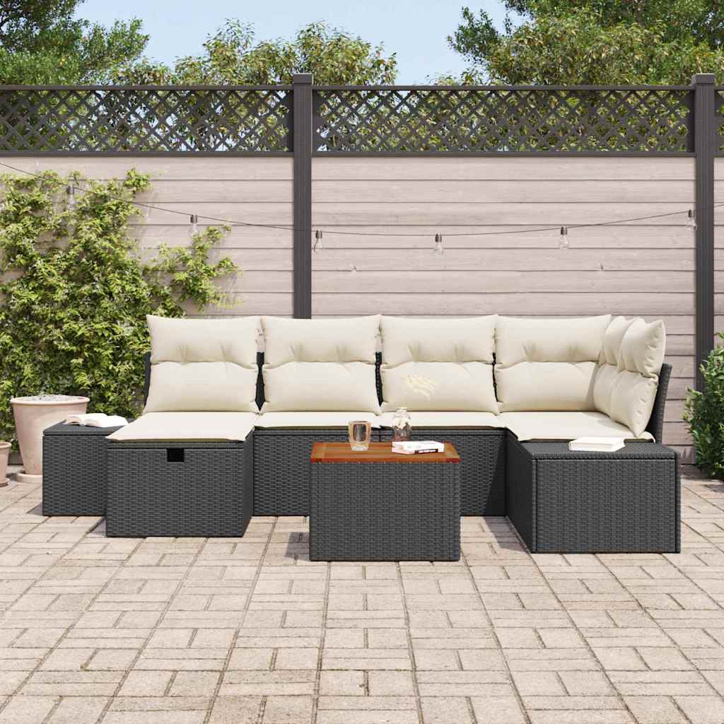 vidaXL 7-delige Tuinbankenset met kussens poly rattan zwart