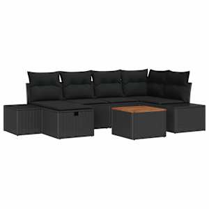 Sada zahradních pohovek s polštářem 7 pcs Černá Poly ratan - obrázek 2