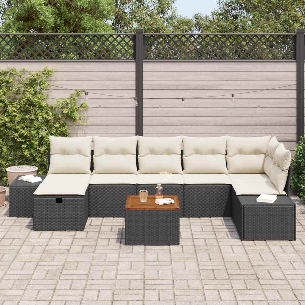 vidaXL 8-delige Tuinbankenset met kussens poly rattan zwart