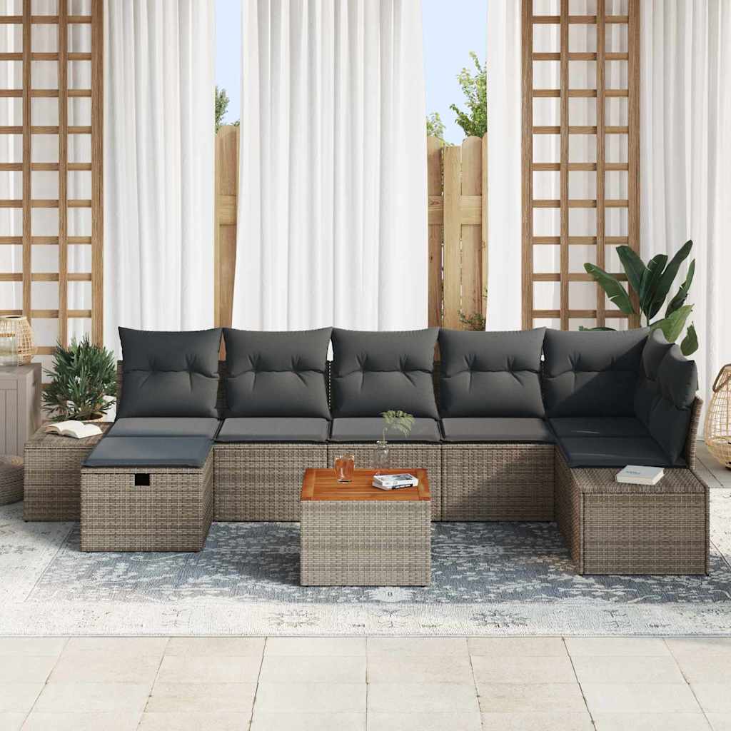 vidaXL 8-delig tuinbankstel met kussens - Grijs Poly Rattan