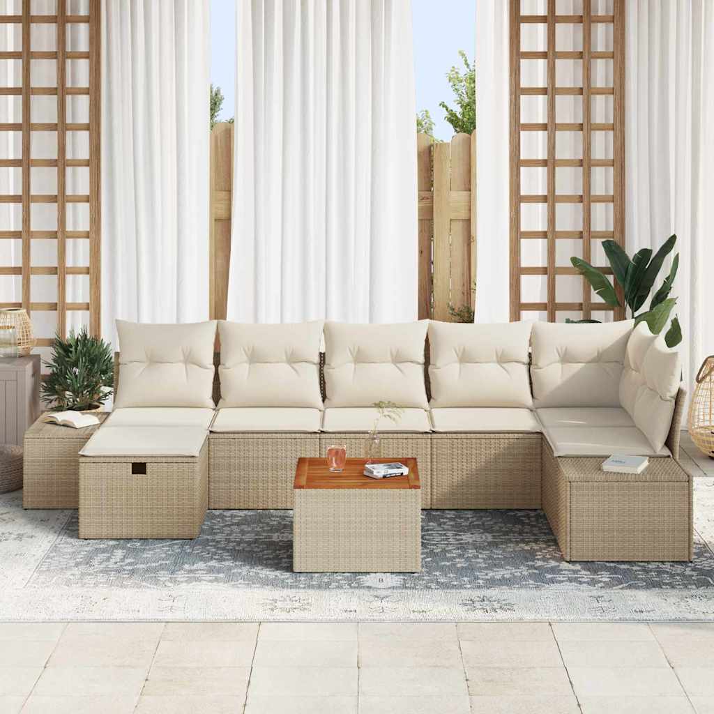 vidaXL 8-delige Tuinset met Kussens Beige Poly Rattan