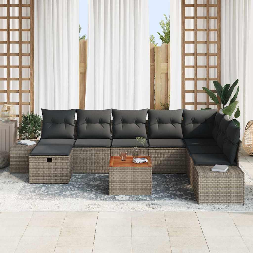vidaXL 9-delige Tuinbankenset met kussens poly rattan grijs