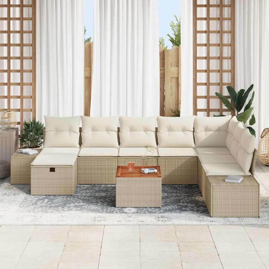 vidaXL 9-delige Tuinbankenset met kussens poly rattan beige
