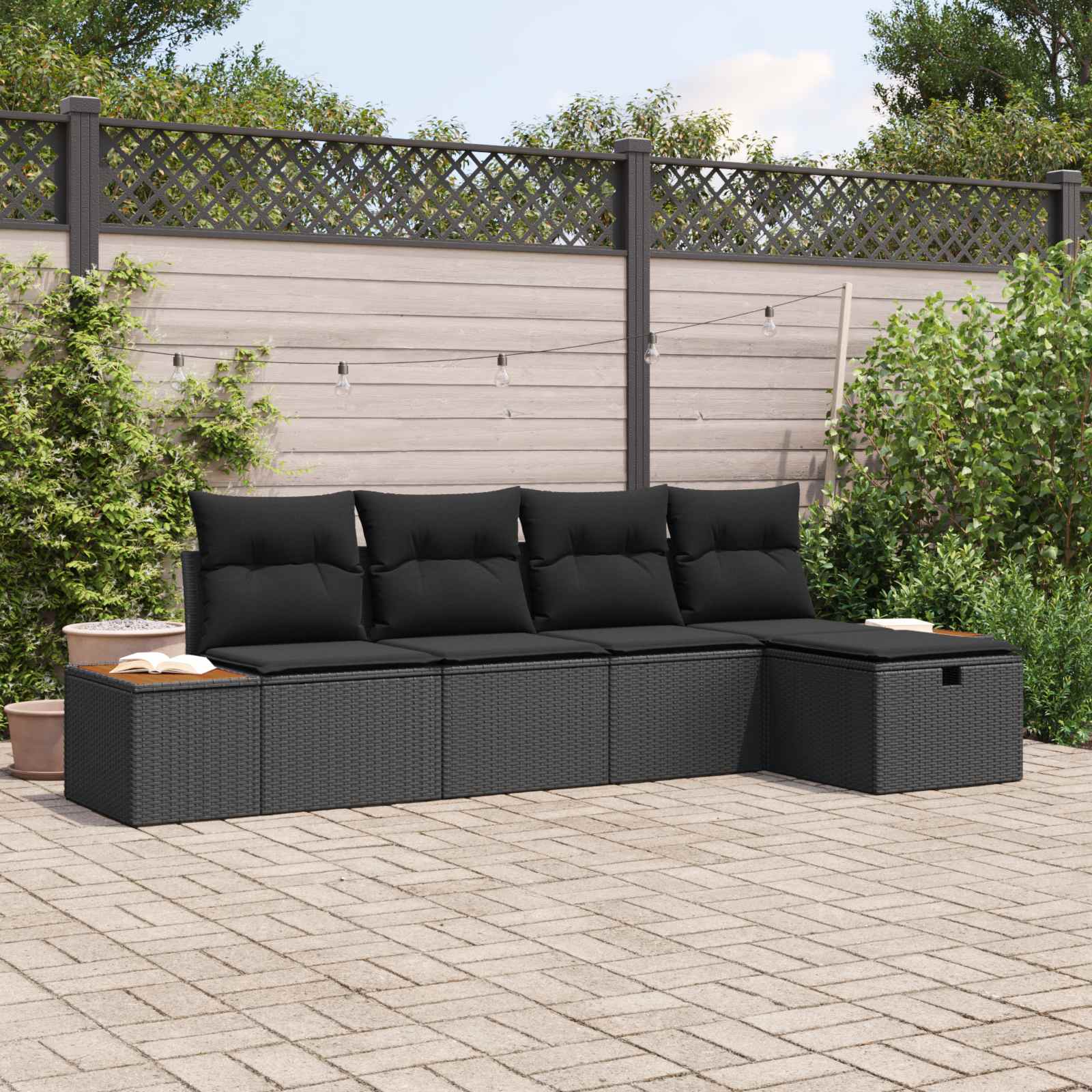 vidaXL Set de canapele pentru grădină cu pernă 5 pcs Negru Rattan poli