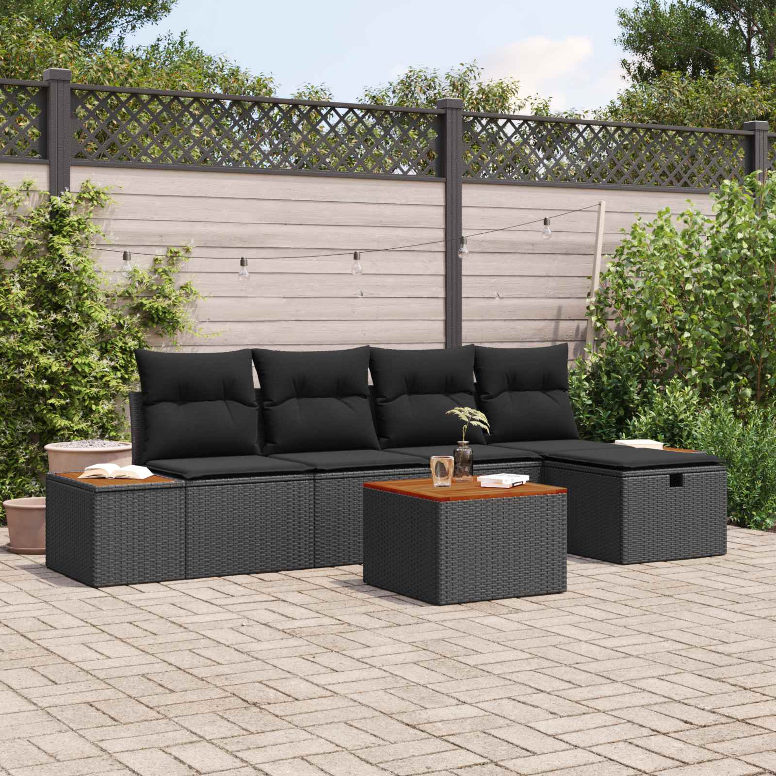 Thumbnail - vidaXL Garten-Sofa-Set mit Kissen 6 pcs Schwarz Poly Rattan