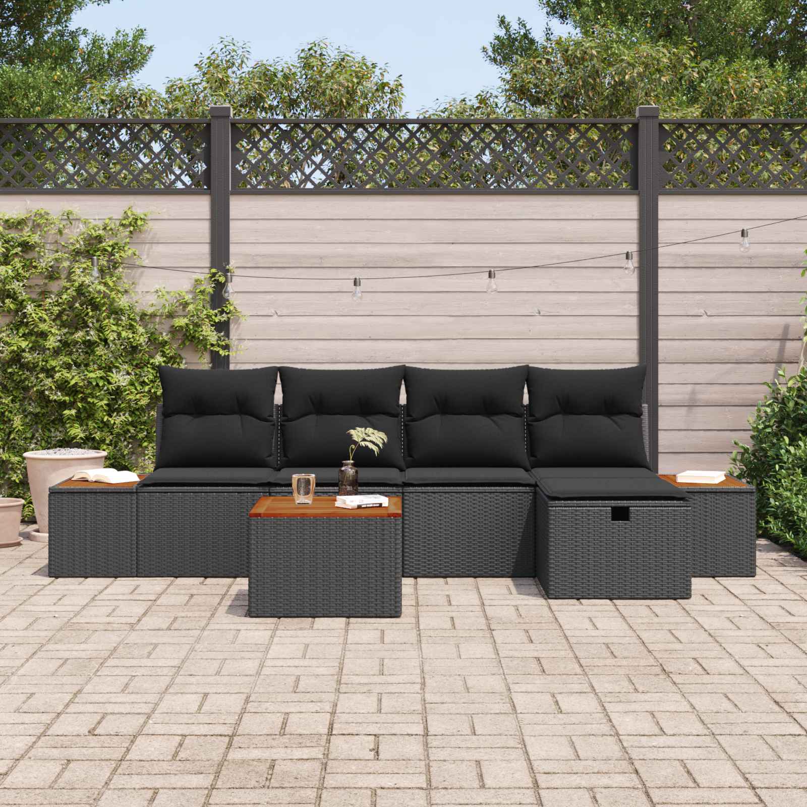 Thumbnail - vidaXL Garten-Sofa-Set mit Kissen 6 pcs Schwarz Poly Rattan