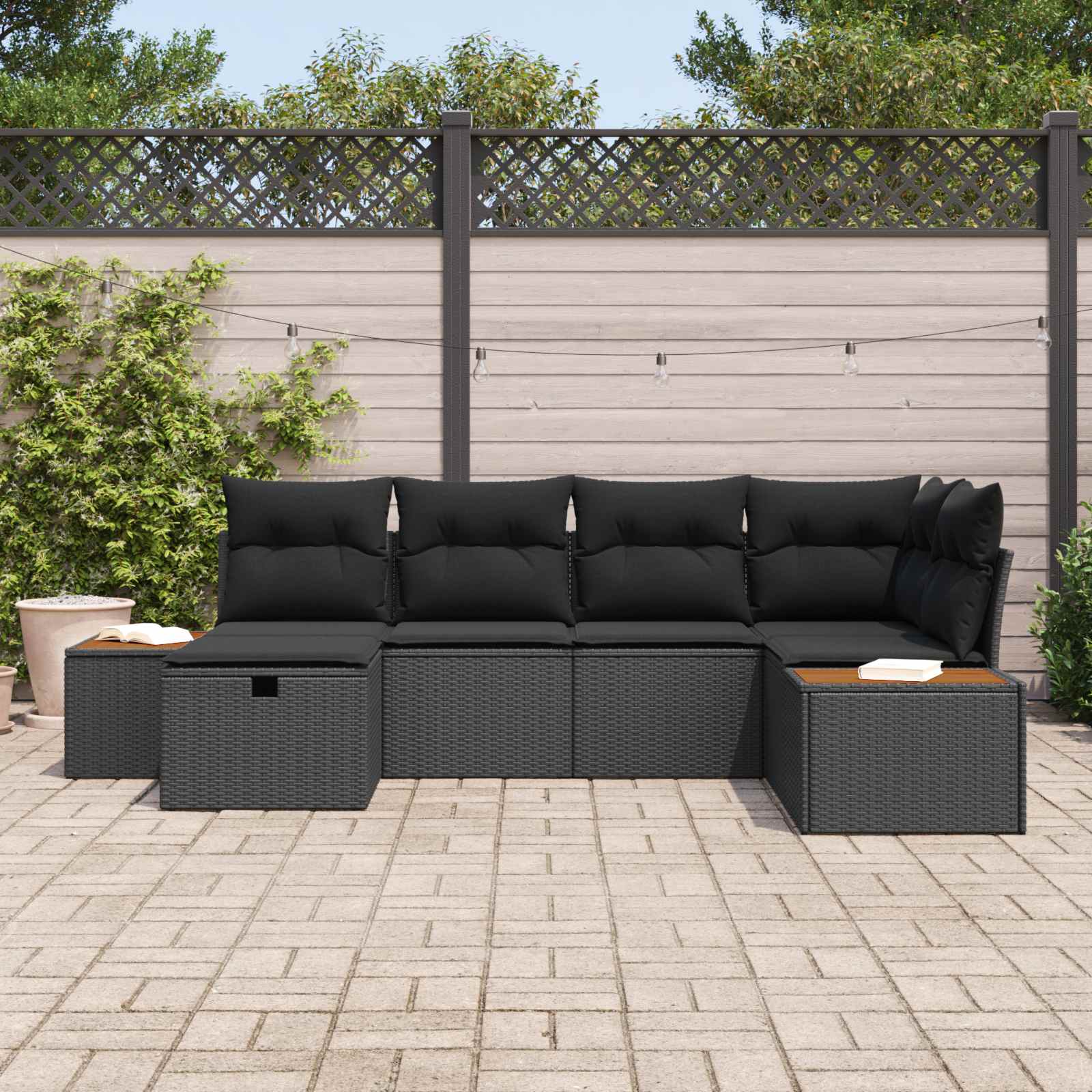 Thumbnail - vidaXL Gartensofa-set mit Kissen mit Speicher Schwarz Poly-Rattan