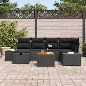 Sada zahradních pohovek 7 pcs Černá 55 x 62 x 69 cm Poly ratan - obrázek 3